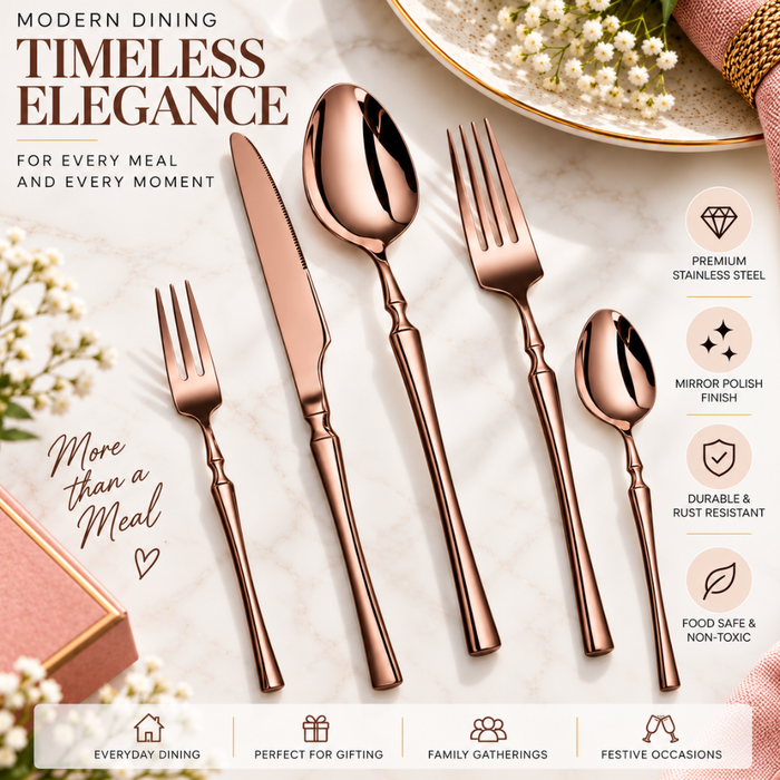 Rose Gold Elegant Premium Cutlery Gift Set (Knife, 2 Forks & 2 Spoons per Person)