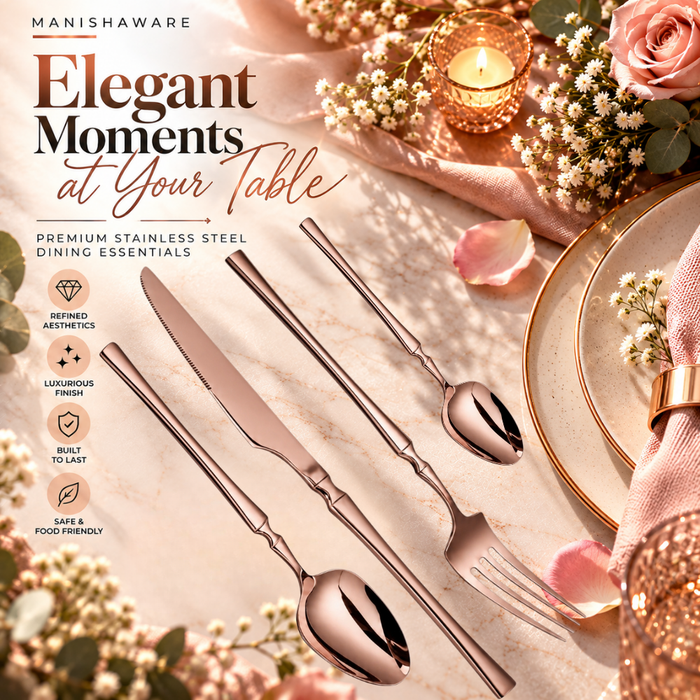 Rose Gold Elegant Royal Cutlery Gift Set (Knife, Fork & 2 Spoons per Person)