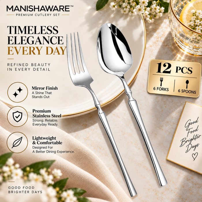 Silver Elegant Fork & Spoon Gift Set (6 Forks + 6 Spoons)