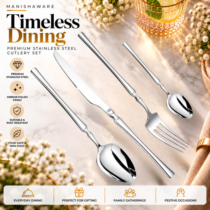 Silver Elegant Royal Cutlery Gift Set (Knife, Fork & 2 Spoons per Person)